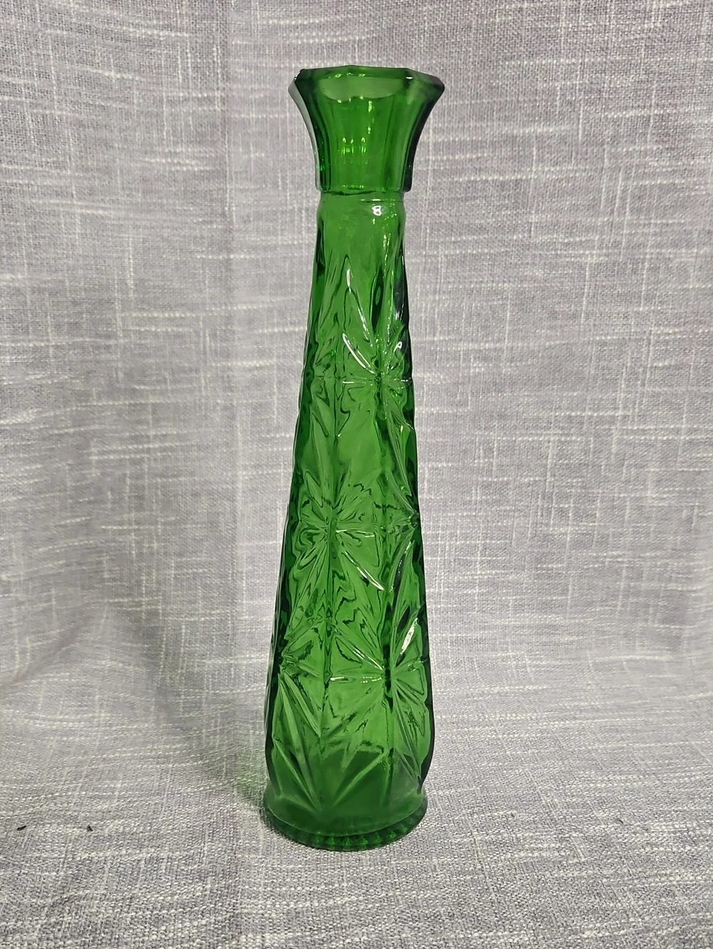 Tall Green Pressed Glass Bud Vase